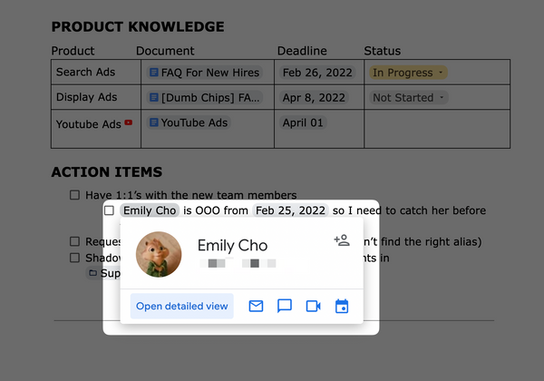 How to use smart chips in google docs 